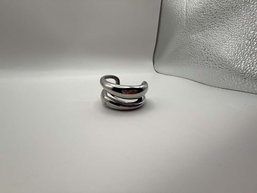 Silver-Tone Metallic Hair Tie Cuff with Minimalist Wave Design